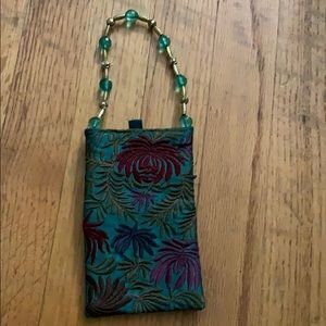 Teal floral pouch